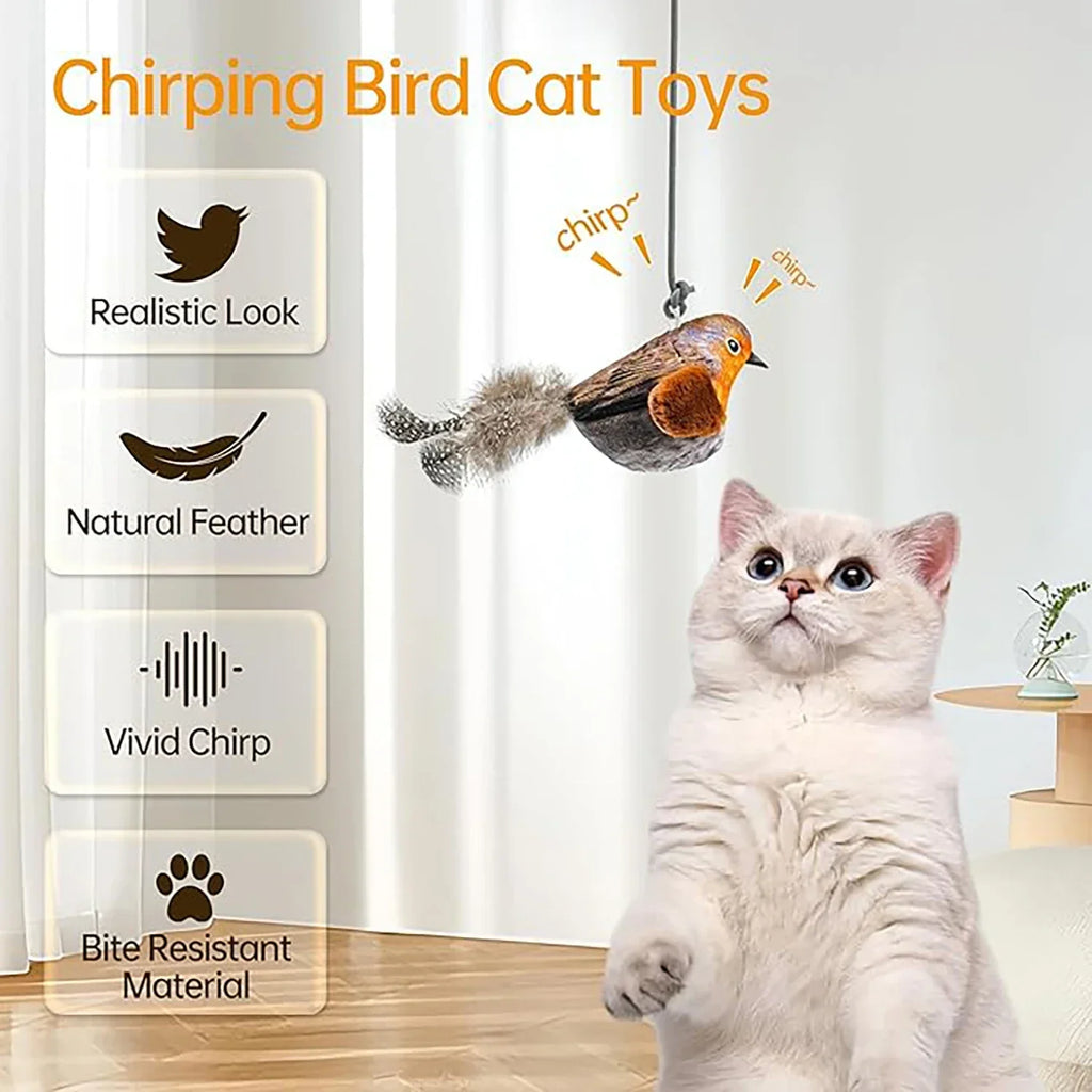 Interactive Bird Cat Toy with Chirping Sound & Catnip – Hanging Plush Teaser for Indoor Cats