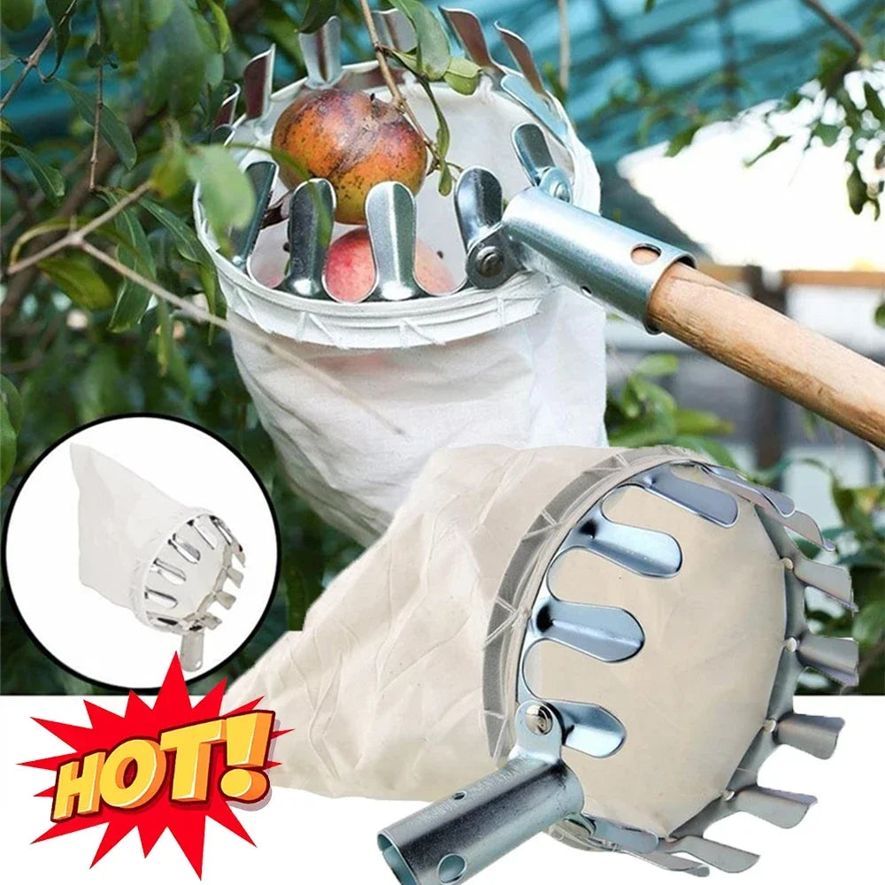Fruit Picker Head with Detachable Catcher Pouch — Pole-Compatible Orchard Harvester for Apples Pears Oranges (16cm/6.3in & 14cm/5.5in)