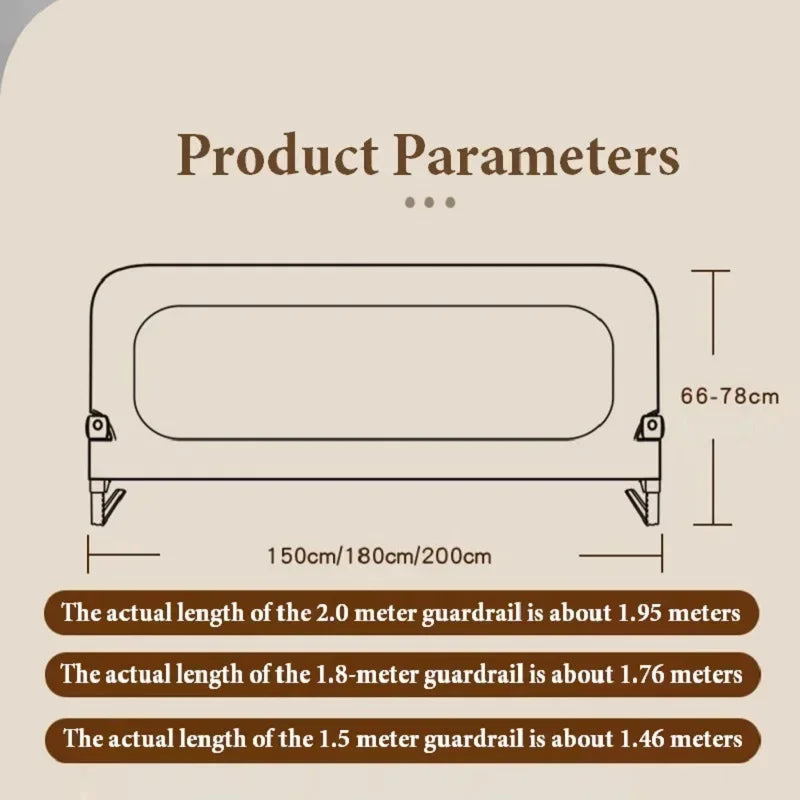 Foldable Baby Bed Rail Guard – Anti-Fall Safety Barrier for Infants & Kids, 150/180/200 x 70 cm (59/71/79 x 27.6 in)