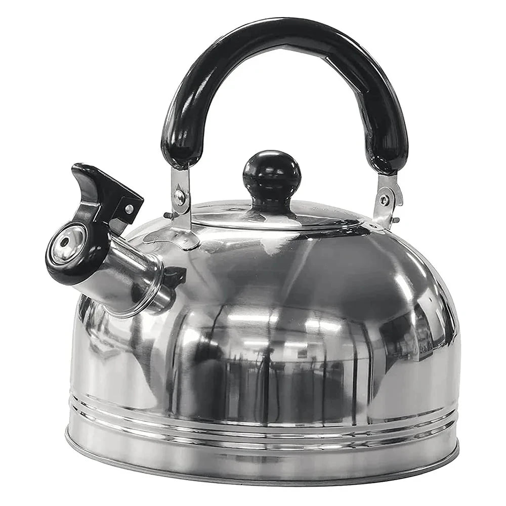 2L (68 fl oz) Stainless Steel Whistling Kettle – Portable Camping Teapot & Coffee Pot with Folding Handle