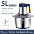Electric Meat Grinder 5L (1.32 US gal / 5.28 qt) Stainless Steel Food Processor and Vegetable Chopper 200W 5-Speed