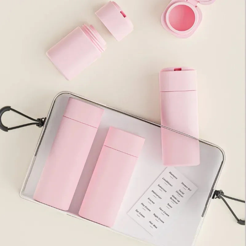 5-Piece Travel Bottle Set – Soft-Touch Refillable Toiletry Dispensers (100ml/3.4oz, 80ml/2.7oz, 50ml/1.7oz, 15ml/0.5oz) – Assorted Colors