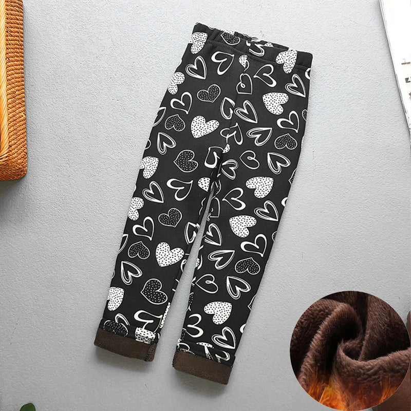 Kids Warm Fleece-Lined Cartoon Leggings Thick Plus Velvet Winter Pants Ages 4-6