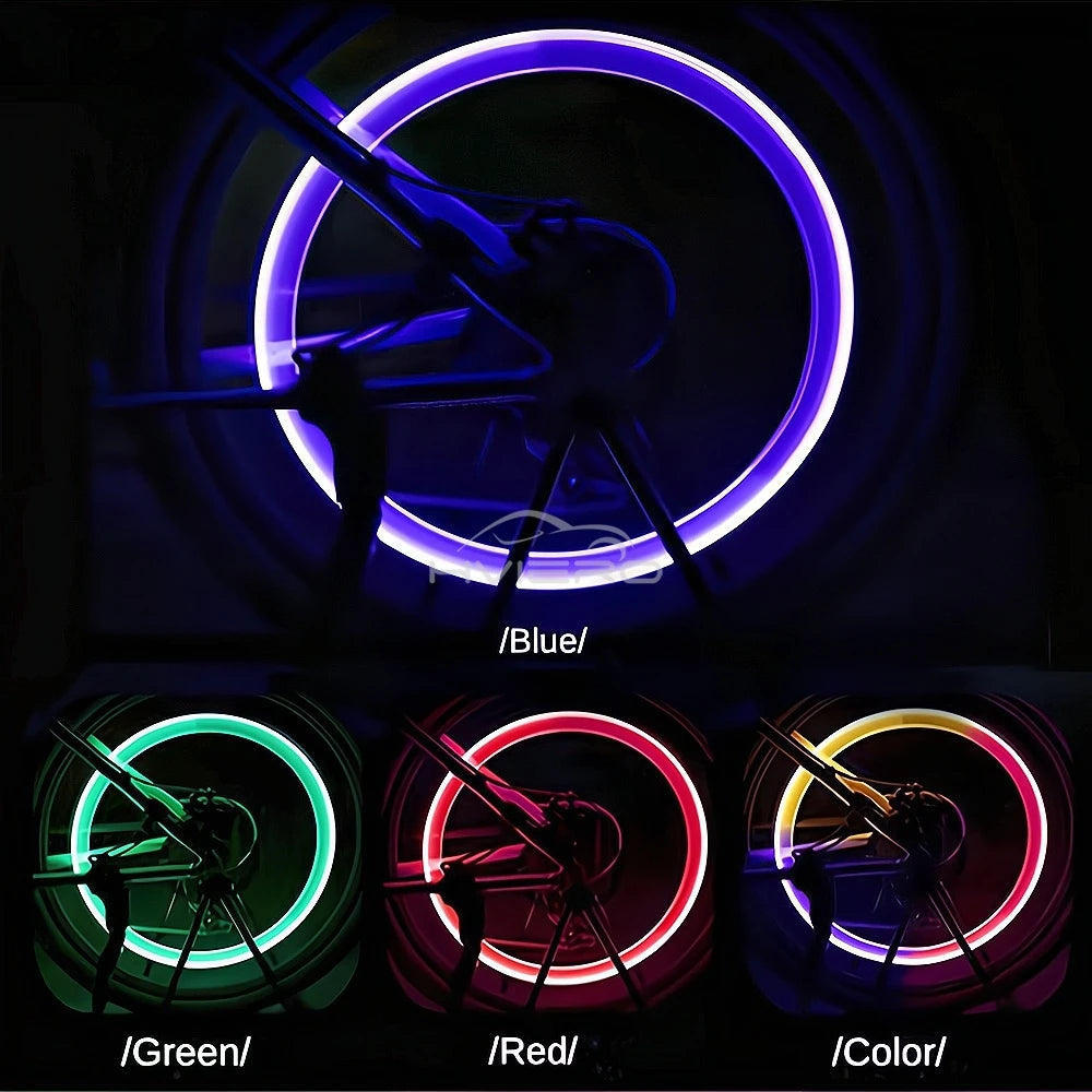 2-Pack LED Valve Stem Wheel Lights 12V Neon Tire Caps for Car Motorcycle Bicycle - RGB Waterproof