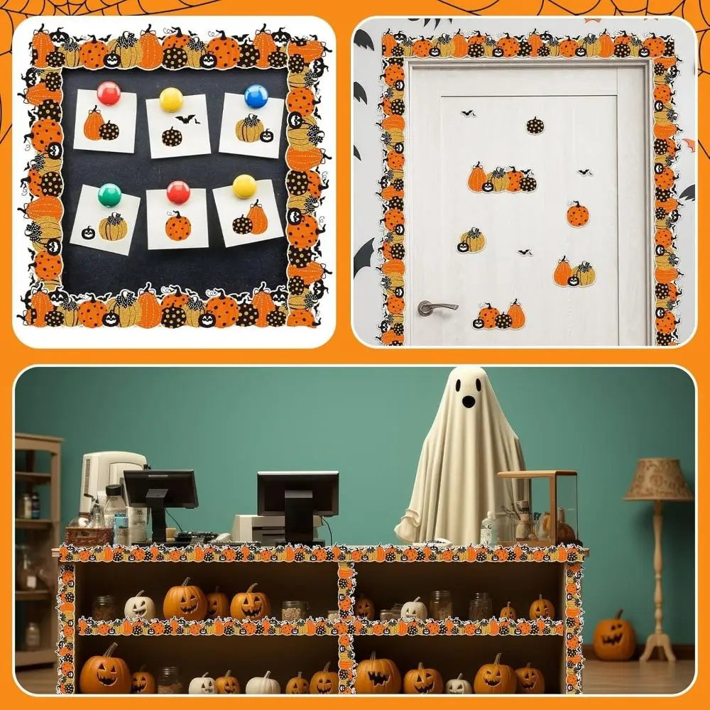 Halloween Pumpkin Border Sticker 10m (32.8 ft) x 7.6 cm (3 in) Self-Adhesive Scalloped Wave Trim