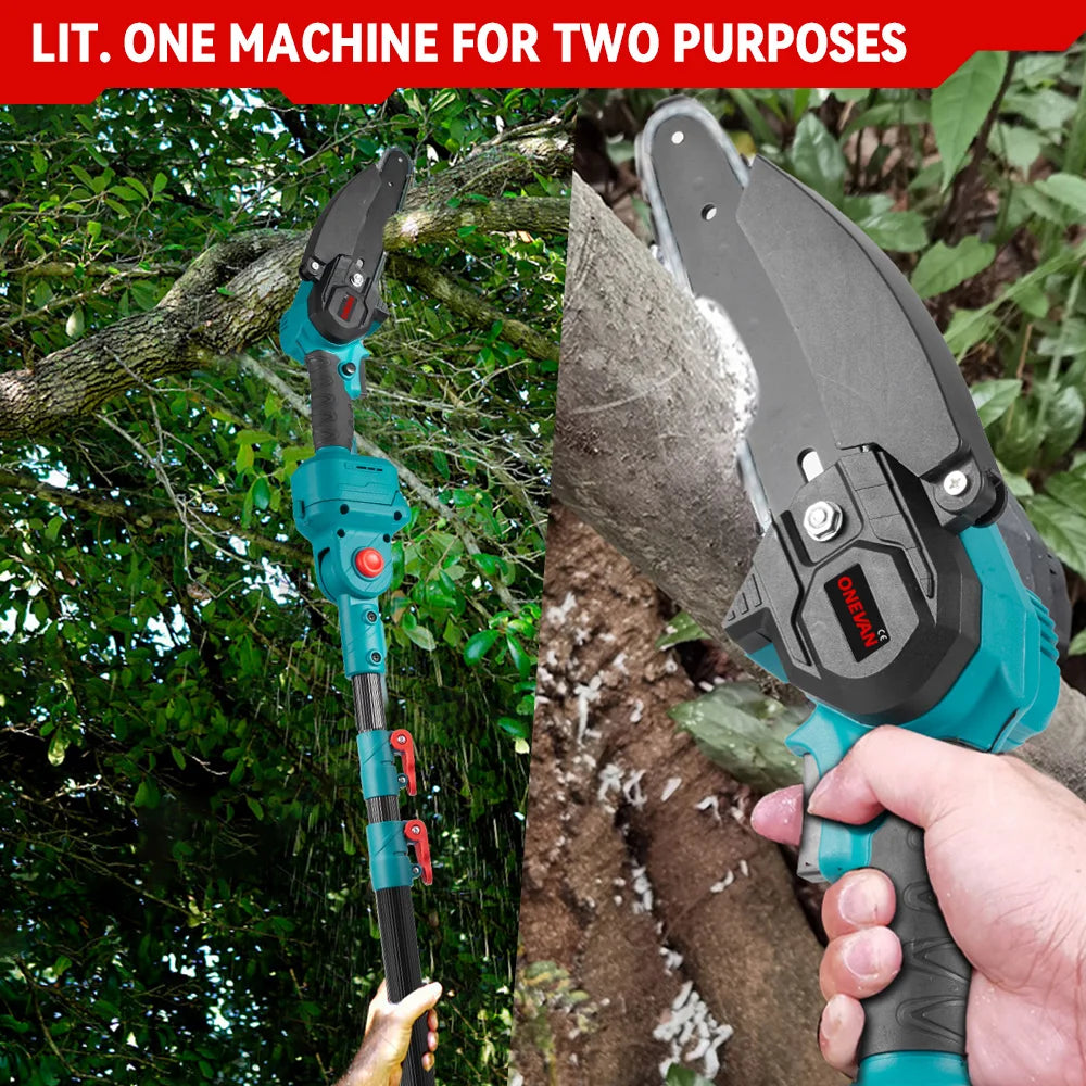 2-in-1 Brushless Pole Chainsaw & Pruning Shears — 6 in (150 mm) Guide Bar, 3500W Cordless Telescoping Pole Saw, 18–21V