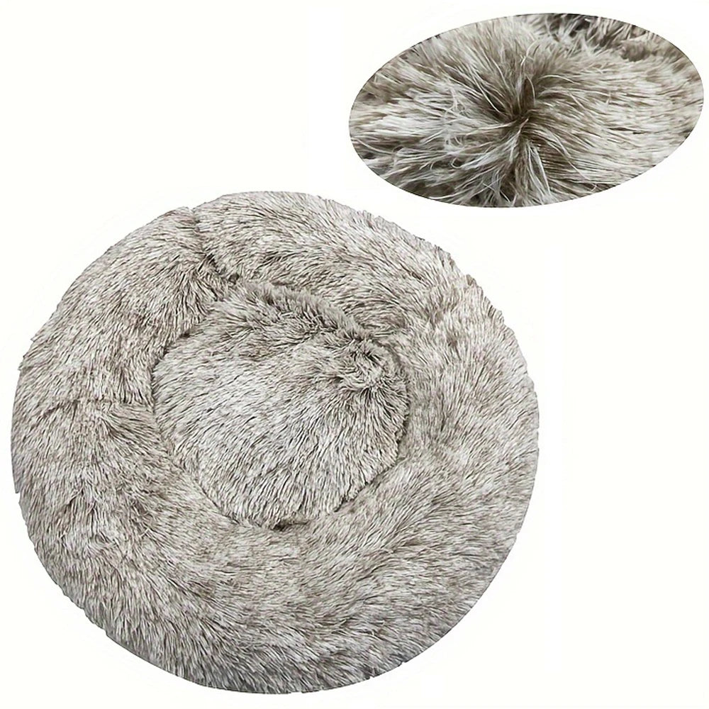 Round Plush Pet Bed, Washable Cozy Dog & Cat Sofa, Winter Warm, Multiple Sizes 16–35 in (40–90 cm)