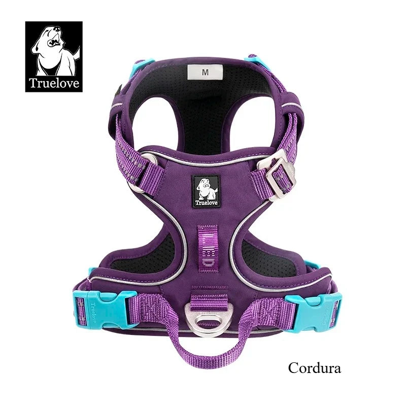 Adjustable Padded Dog Harness with Handle – Reflective Nylon, Front & Back Leash Attachments, Quick-Release Vehicle Safety Harness