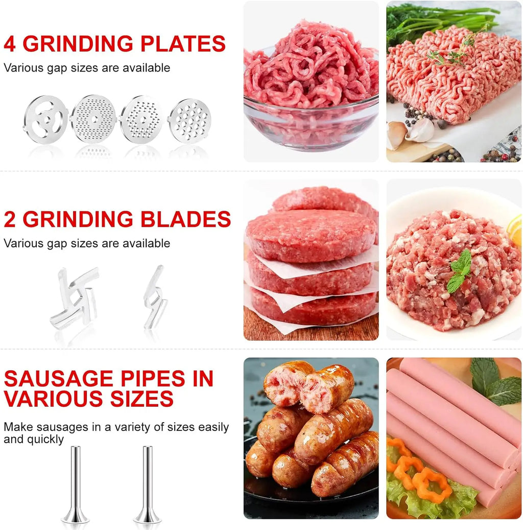 Metal Meat Grinder & Sausage Stuffer Attachment for Stand Mixers – Aluminum Alloy Food Grinder Kit with 4 Grinding Plates