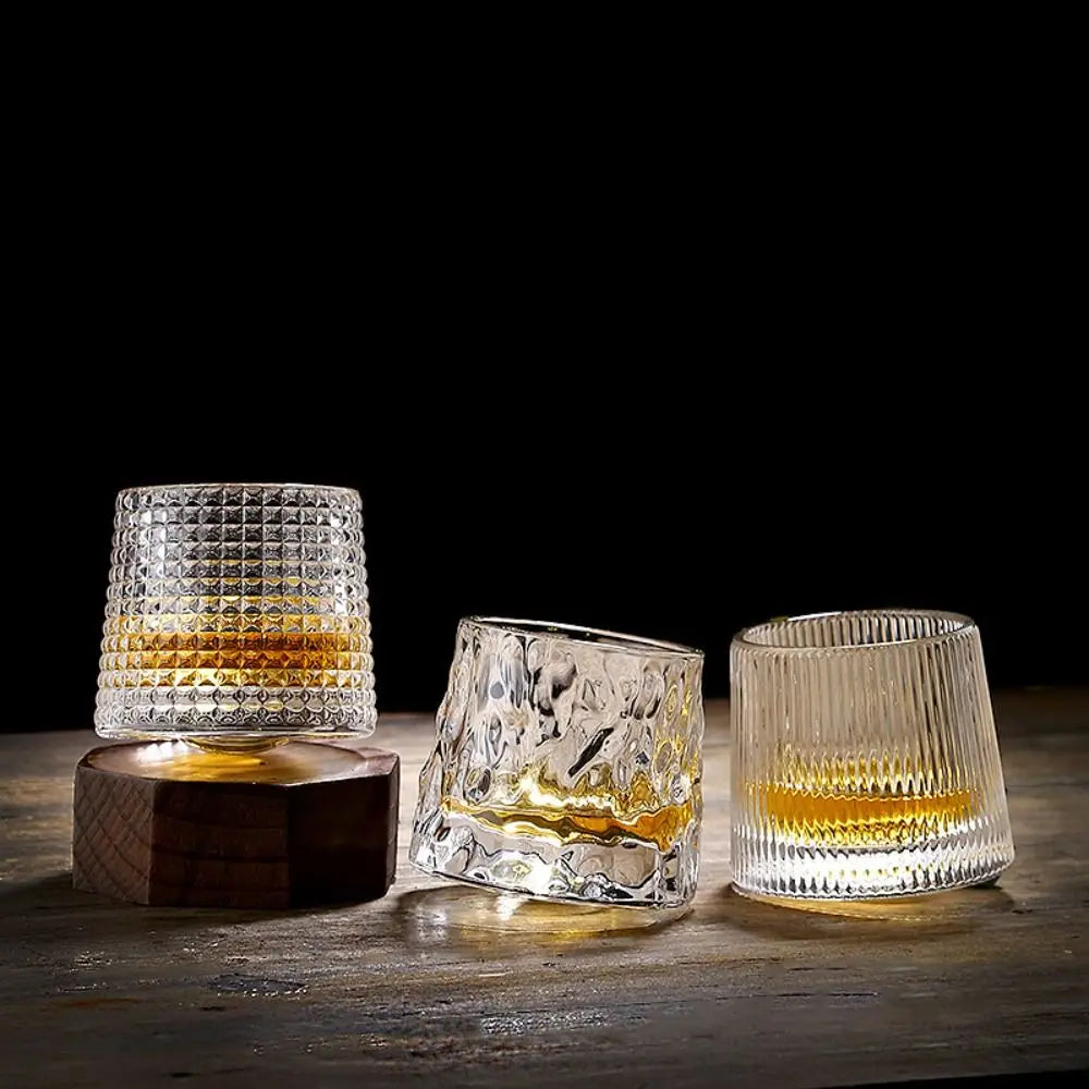 Rotating Whiskey Glass with Base – 360° Spinning Crystal Rum & Cocktail Glass, 160ml (5.4 fl oz)