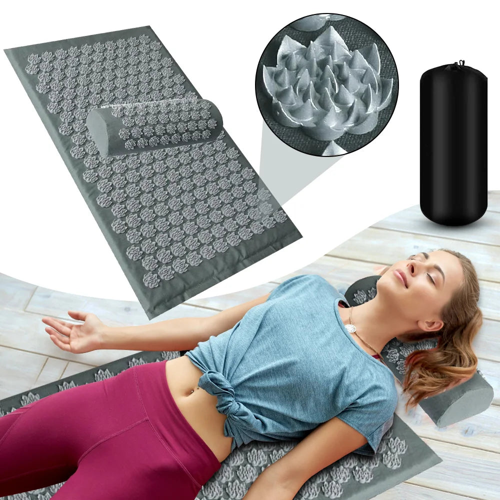 Shiatsu Acupressure Mat & Neck Pillow - Spike Massage Pad for Back, Neck & Feet | Yoga Pilates Relaxation