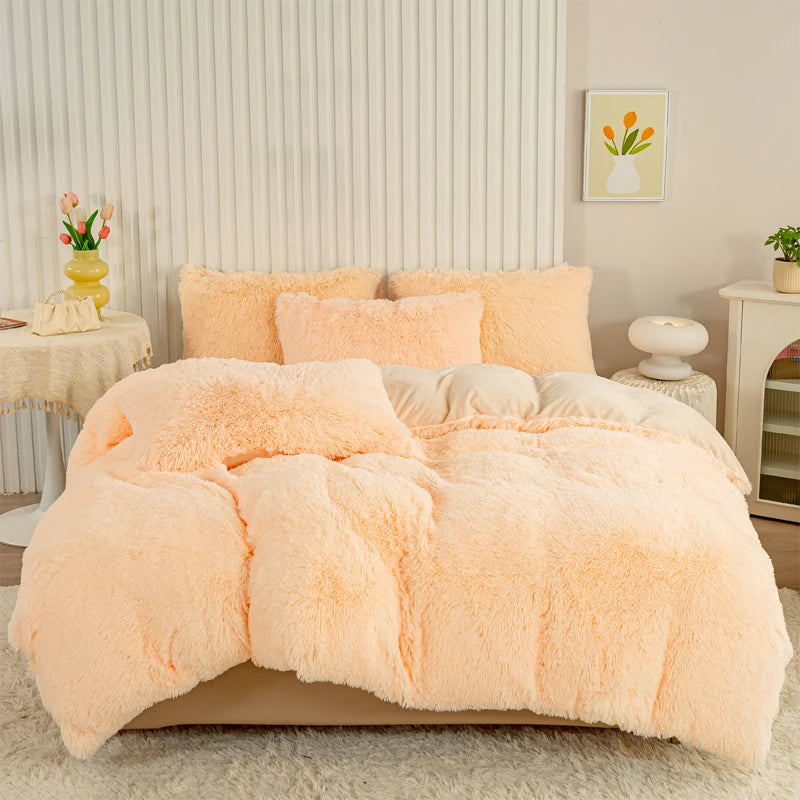 3-Piece Plush Faux Fur Duvet Cover Set - Soft Cozy Bedding, Multiple Sizes (1.0–2.0 m | 3.3–6.6 ft) for Bedroom, Guest Room, Dorm