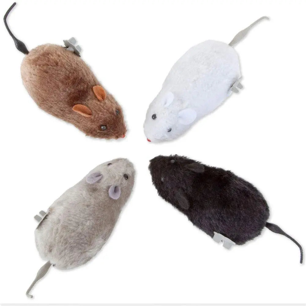 Wind-Up Lifelike Plush Running Mouse Toy for Cats & Dogs — Interactive Pet Toy with Tail (1-Pack, Assorted Colors)