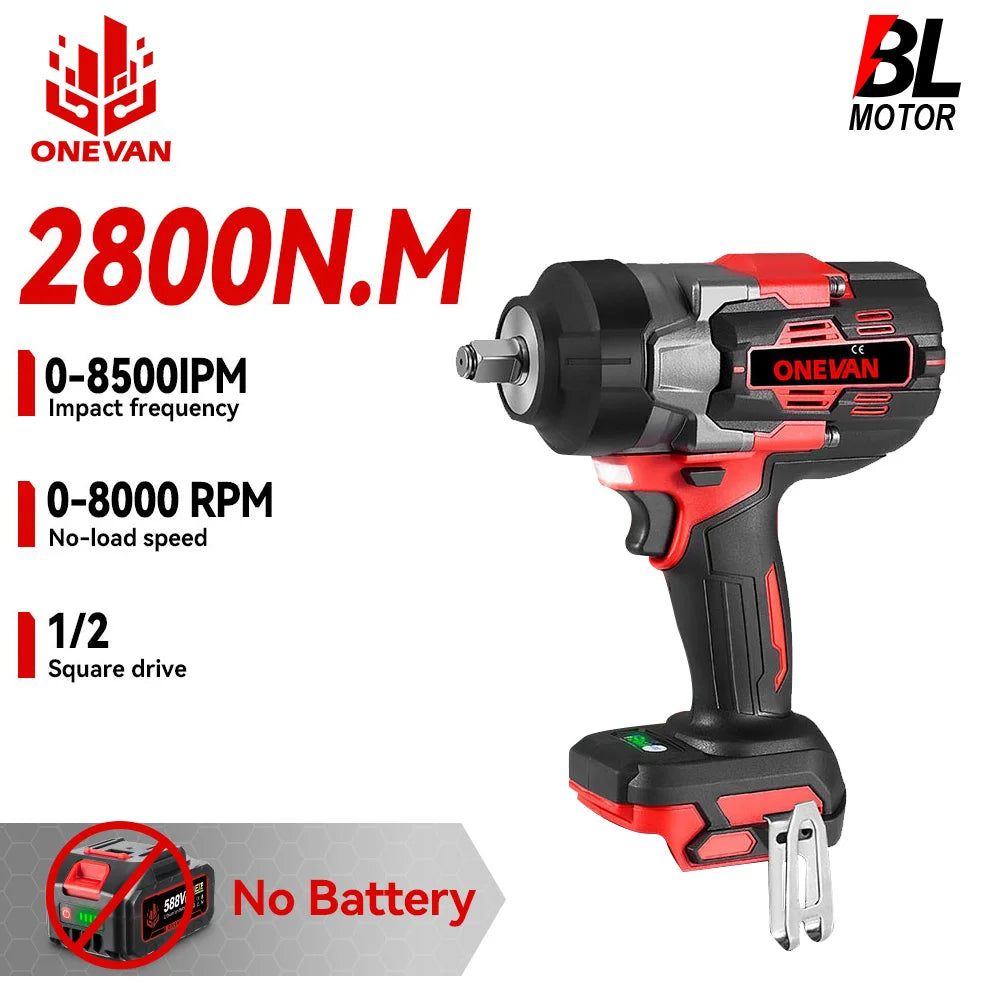 Brushless Cordless Impact Wrench 2800 N·m (2800W) 1/2 in (12.7 mm) Drive — 18V Battery Compatible (Battery Not Included)