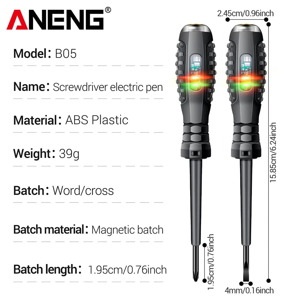 Insulated Neon/LED Voltage Tester Screwdriver Pen — Slotted & Phillips Pocket Electrician Tester