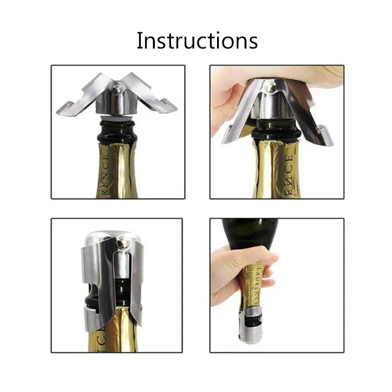 Stainless Steel Champagne Bottle Stopper Wine Pourer Vacuum Seal Grape Design Bar Accessory