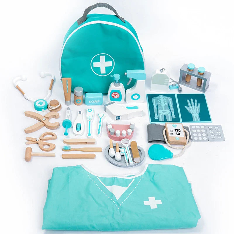 Wooden Doctor and Dentist Pretend Play Set for Kids, Educational Medical Role Play Toy
