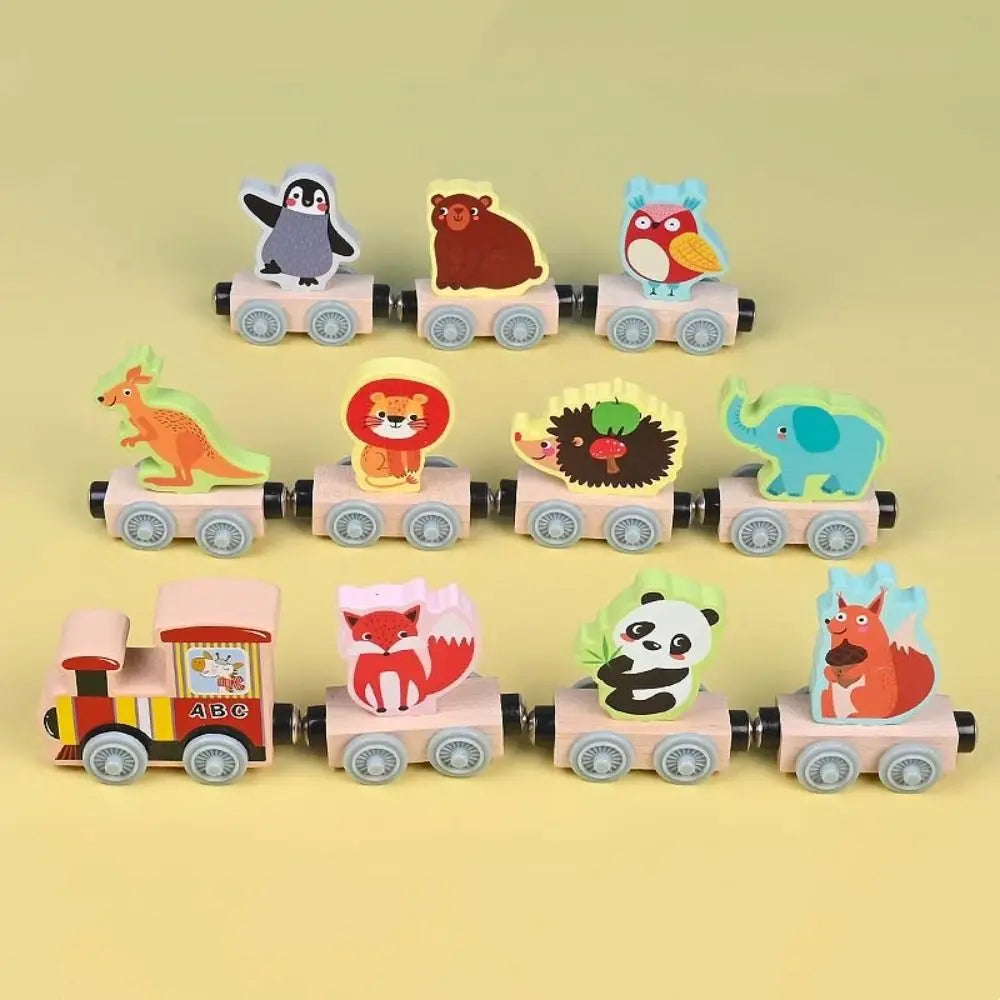Wooden Magnetic Train Toy Set – Animal & Fruit Educational Building Blocks for Ages 3+