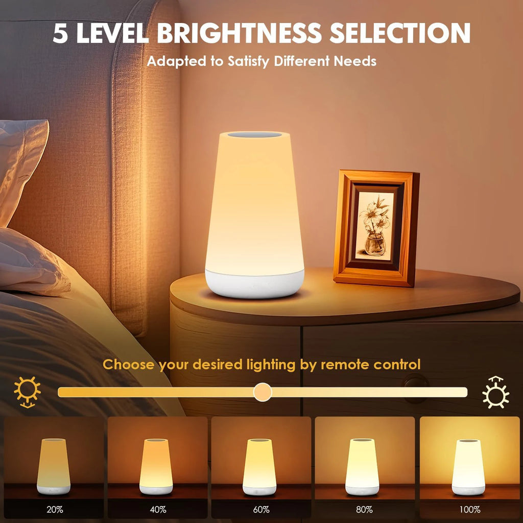 Rechargeable Smart LED Night Light 13 Colors 5 Brightness Levels Touch & Remote USB Bedside Lamp