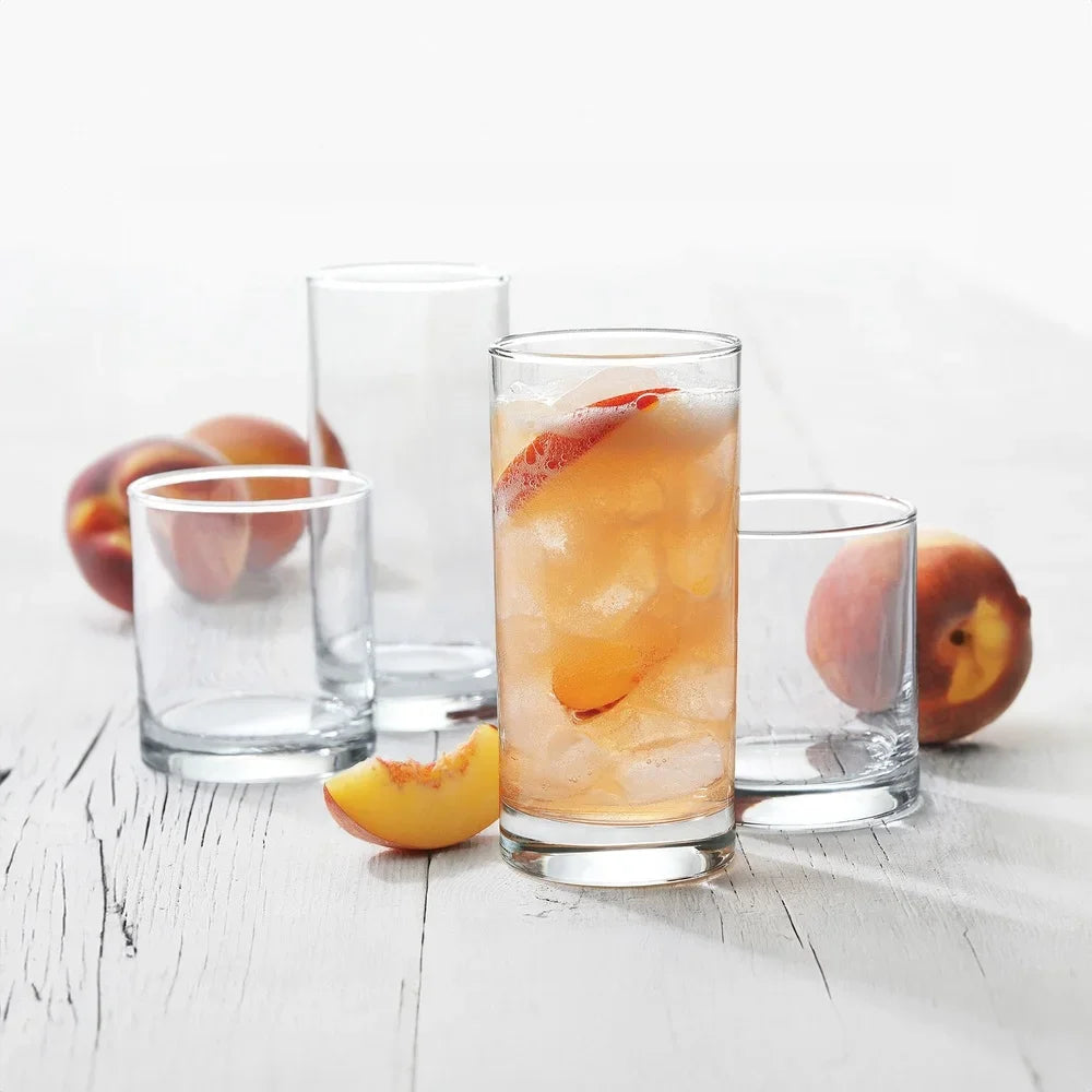 12-Piece Clear Drinkware Set — 6×16 oz (473 ml) Cooler & 6×11 oz (325 ml) Rocks Glasses, Durable Tableware for Juice, Water & Mixed Drinks