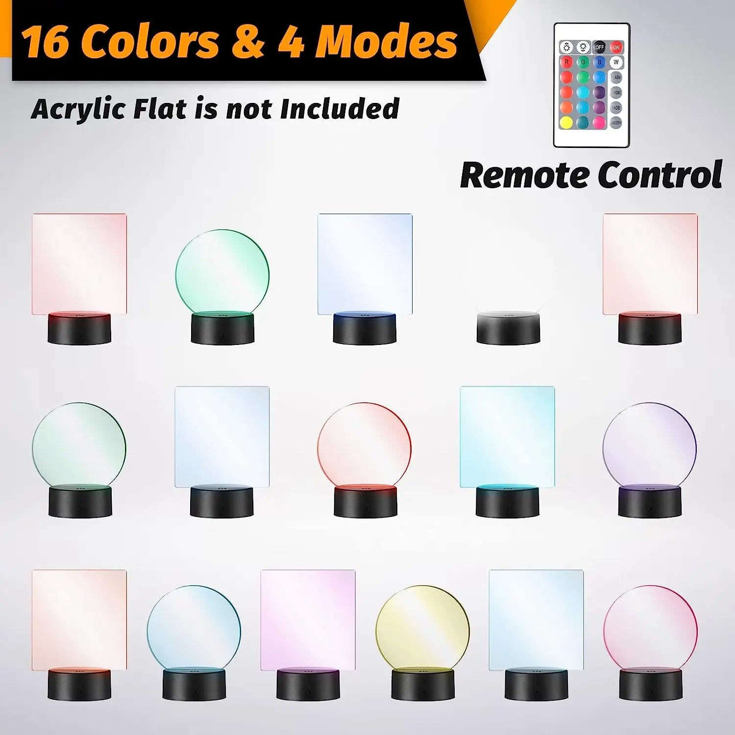 12-Pack 3D LED Acrylic Lamp Bases – 16-Color Remote & USB Light Stands for Acrylic Resin Displays