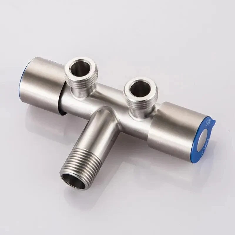 Stainless Steel Cold Water Angle Valve 1-In-2-Out Double Outlet for Toilet & Washing Machine