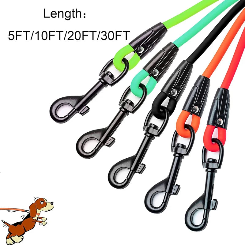 Waterproof PVC Dog Training Leash – Long Recall Leash 5ft/1.5m, 10ft/3m, 20ft/6m, 30ft/9m – Odor-Resistant & Tangle-Free