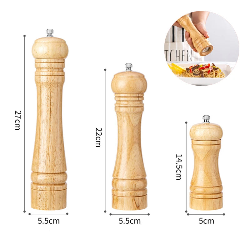 Solid Wood Salt & Pepper Mills - Refillable Spice Grinder with Adjustable Ceramic Core - 5, 8, 10 in (12.7, 20.3, 25.4 cm)