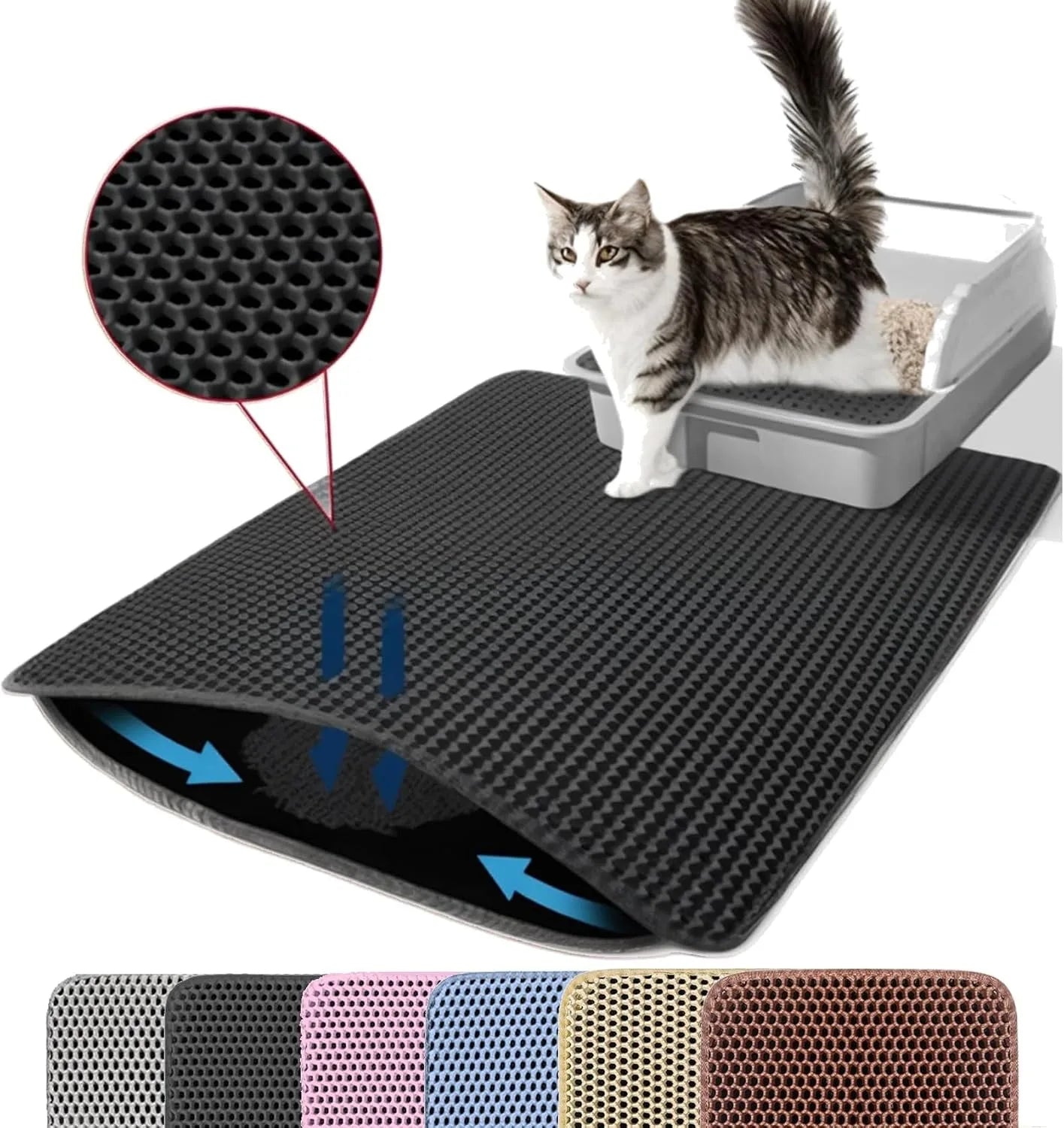 Double-Layer Honeycomb Cat Litter Mat – Waterproof Washable Non-Slip Litter Trapper (30x30, 40x50, 45x60 cm / 12x12, 16x20, 18x24 in)