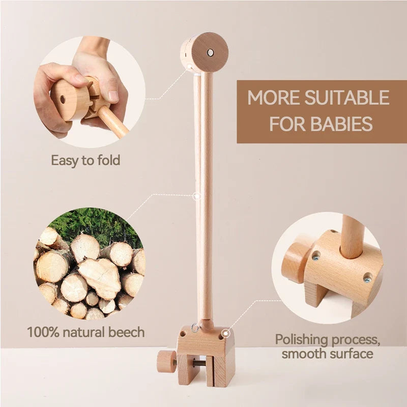 Wooden Crochet Crib Mobile with Felt Rattles – Hanging Bed Bell Toy for Newborns & Infants 0-12 Months