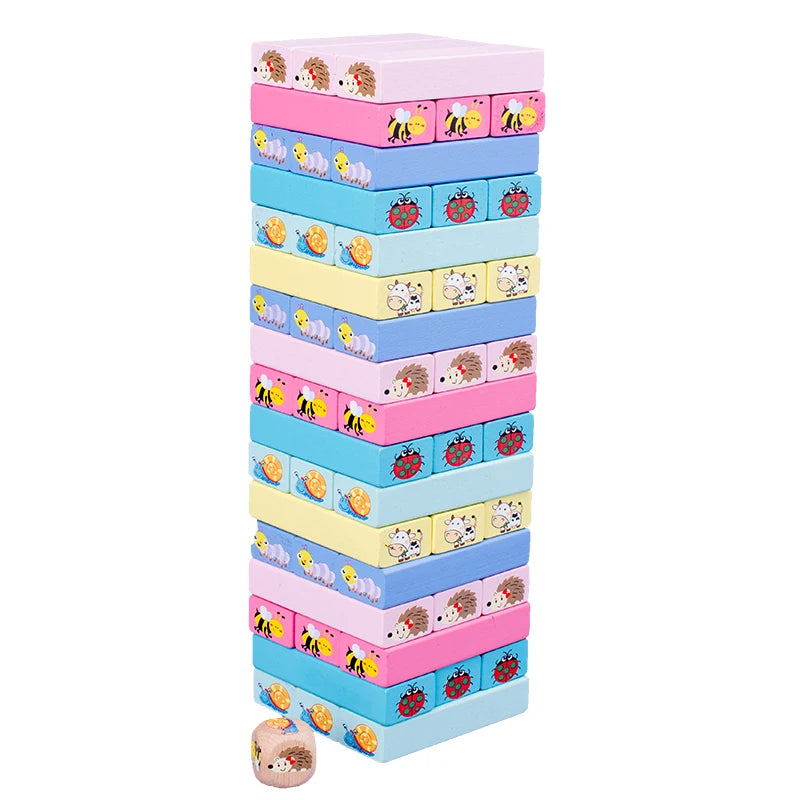 51-Piece Wooden Number & Animal Stacking Blocks Game – Domino Tower Educational Toy for Kids, Indoor & Outdoor Play