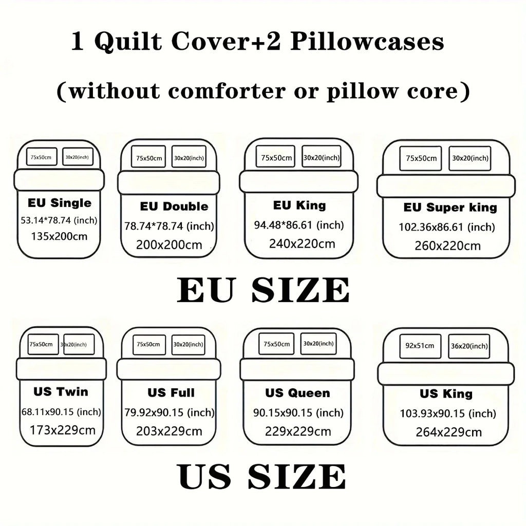 3-Piece Santa Claus Printed Bedding Set – Festive Duvet Cover & Pillowcases, Soft 100% Polyester, Machine Washable, Multiple Sizes (1.0–2.2 m / 3.3–7 ft)