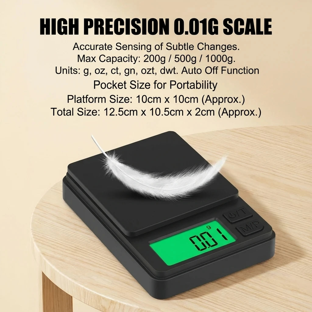 Portable Digital Pocket Scale 1000g/0.01g (2.2 lb) Backlit LCD Mini Jewelry & Food Precision Scale