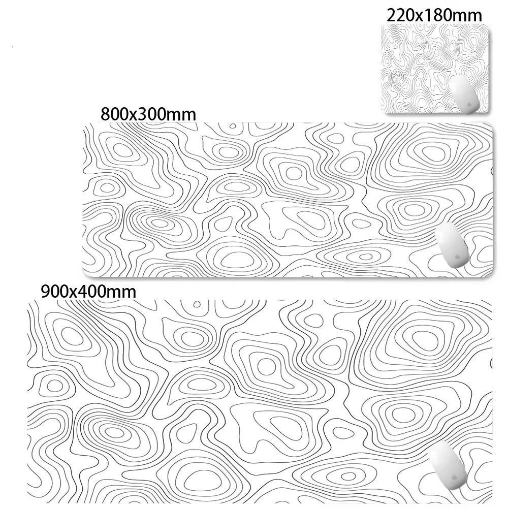 XXL Black & White Abstract Desk Mat - Liquid Strata Gaming Mouse Pad, Large Non-Slip Locking-Edge Deskmat