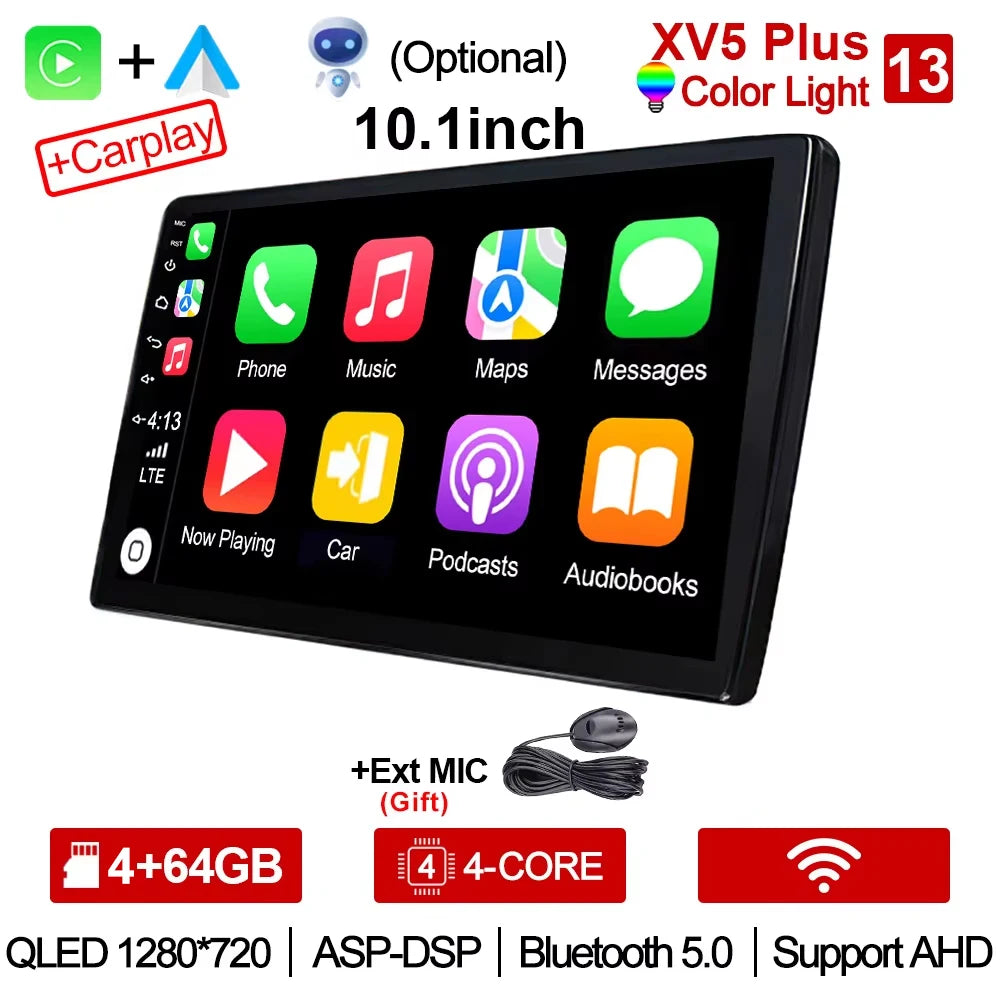 2-DIN Android Car Stereo - CarPlay & Android Auto, 7/9/10.1 inch (17.8/22.9/25.6 cm) QLED GPS, 8-Core CPU, DSP, WiFi & 4G, 6GB/128GB