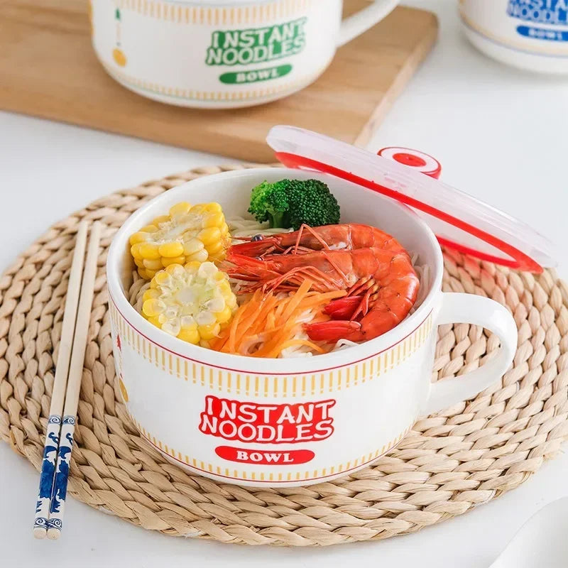 Ceramic Ramen Bowl with Lid Heat Resistant Microwave Safe Soup Bowl for Noodles Salad Rice 800ml (27 fl oz) / 1100ml (37 fl oz)