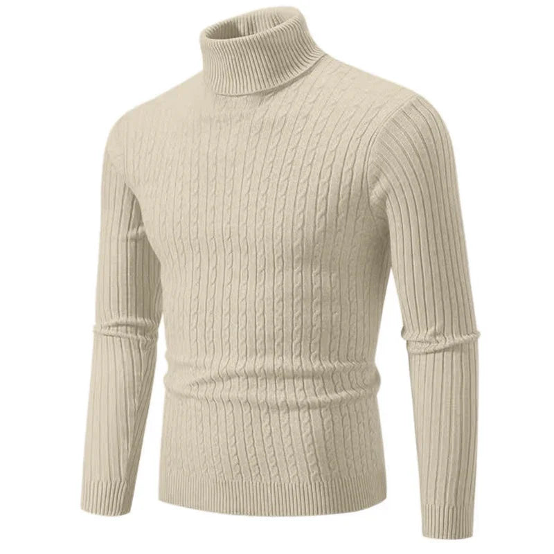 Men's High Neck Turtleneck Knit Sweater Pullover - Warm Argyle Casual Winter Top