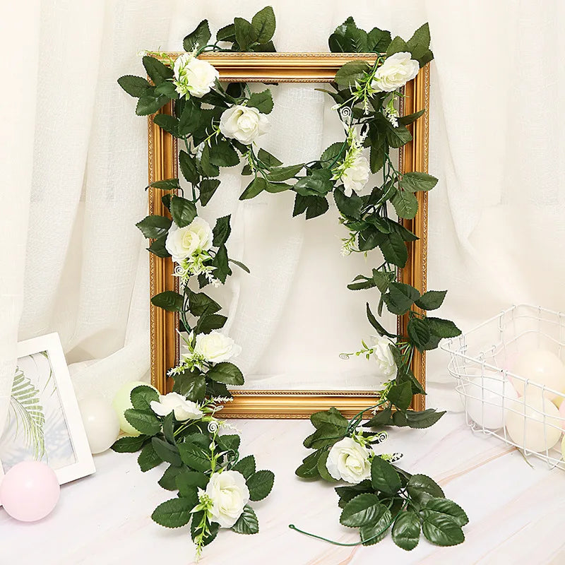 250 cm (98.4 in) Rose Artificial Flower Garland – Faux Rose Vine for Wedding, Christmas, Home & Garden Arch Decor