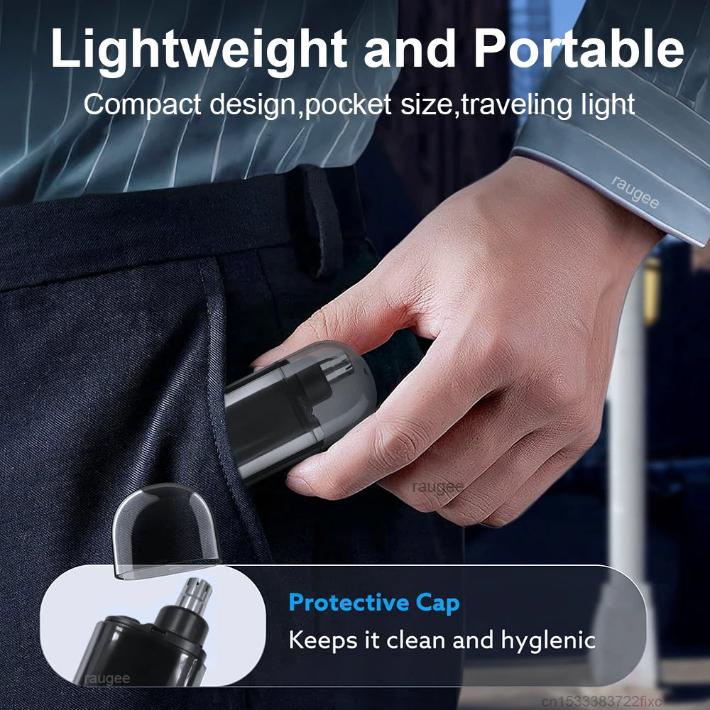 USB-C Rechargeable Nose & Ear Hair Trimmer - Mini Wet/Dry Dual-Blade Travel Groomer