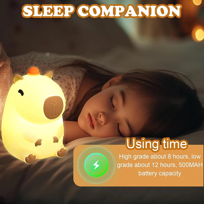 Capybara Silicone Night Light Rechargeable USB Touch Bedside Lamp for Baby Kids Nursery