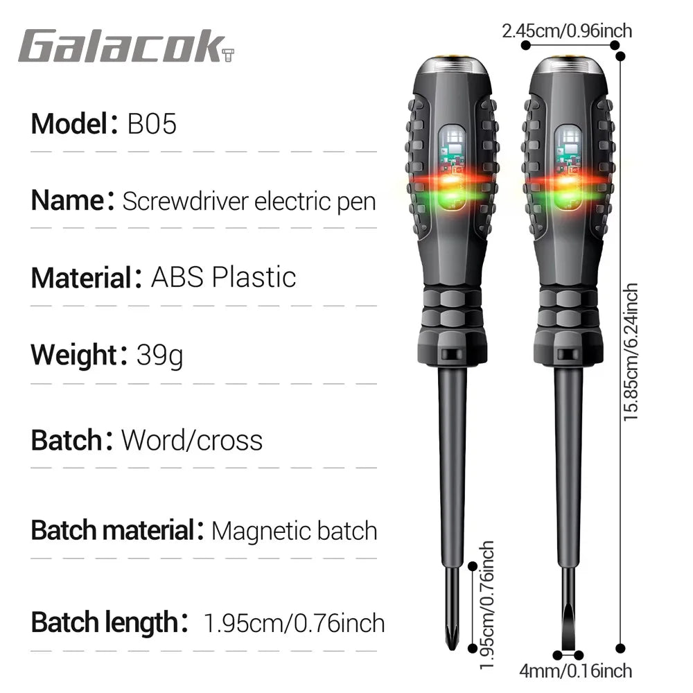 Non-Contact Voltage Tester Pen LED Indicator – Insulated Electrician Test Screwdriver 70–600V AC, Red/Green Lights, Pocket Tool