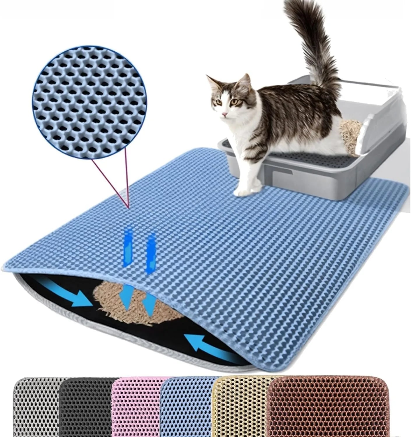 Double-Layer Honeycomb Cat Litter Mat – Waterproof Washable Non-Slip Litter Trapper (30x30, 40x50, 45x60 cm / 12x12, 16x20, 18x24 in)
