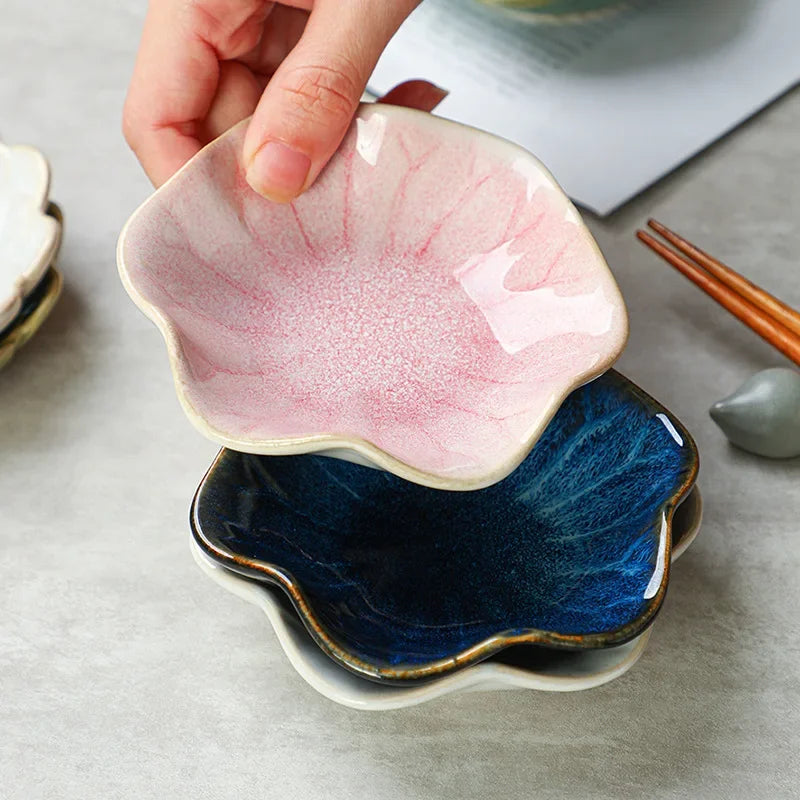 Japanese Style Ceramic Sushi & Sashimi Plate - Retro Kiln Glaze Mini Dipping Dish 11 x 11 x 3.1 cm (4.3 x 4.3 x 1.2 in)