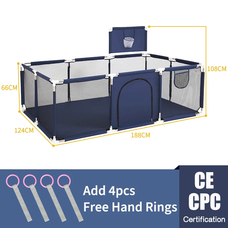 Baby Playpen Play Yard 125×125×68 cm (49.2×49.2×26.8 in) Thick Steel Frame Cloth Baby Fence for Infants & Toddlers