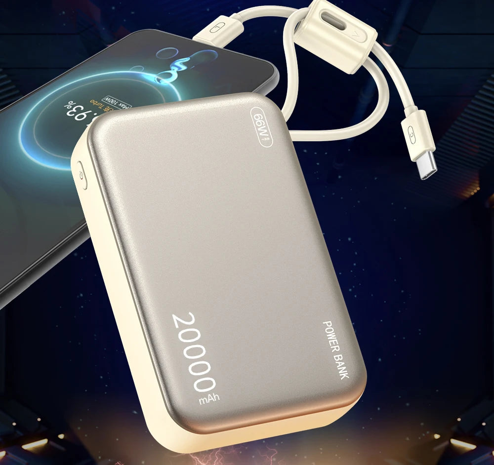 20000mAh 66W Fast Charge Power Bank with Built-In Cable & Digital Display, CCC Certified USB-C Portable Charger