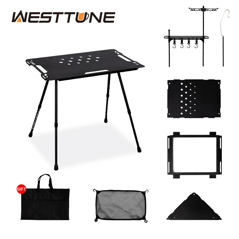 Folding IGT Tactical Camping Table - Adjustable Aluminum Portable Picnic Table