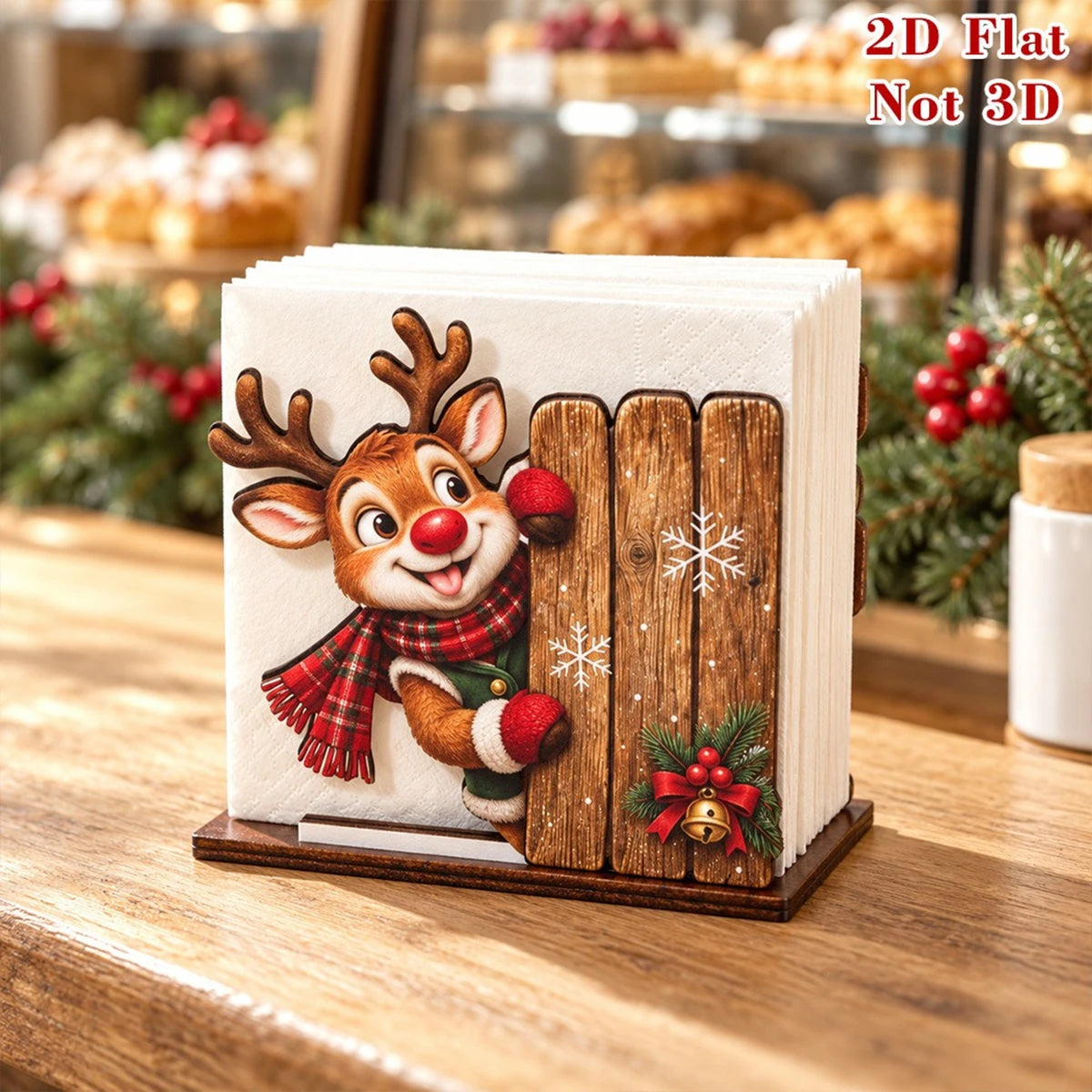 Santa Claus Wooden Napkin Holder - Holiday Tabletop Napkin & Tissue Holder, Christmas Dining Decor