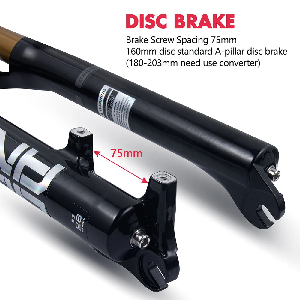Mountain Bike Air Suspension Fork 26/27.5/29 Inch 100mm Travel (120mm Exposed) Air & Oil Damping Remote Lockout 9mm Axle 32mm Stanchions Disc Brake