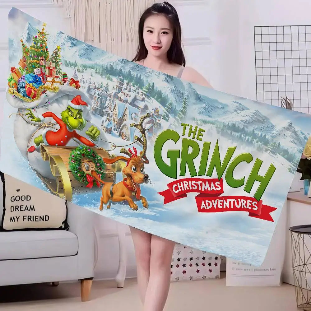 Cartoon Grinch-Inspired Beach Towel - Microfiber Quick-Dry Sand-Free Bath & Pool Towel for Girls | Multiple Sizes (30x30–76x182 cm / 12x12–30x72 in)