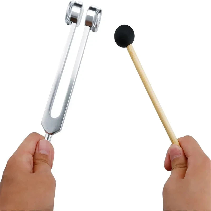 128 Hz Weighted Bio-Acoustic Tuning Fork Set (3-Piece) - Chakra Healing & Stress Relief with Silicone Hammer